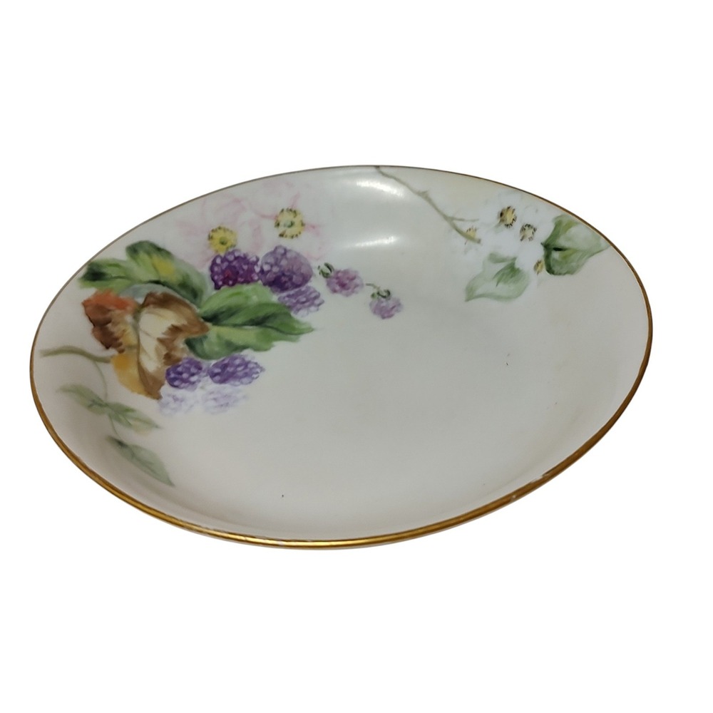 Heinrich Co Selb Bavaria Bowl Hand Painted Blackberries‎ Gold Trim Antique SEE